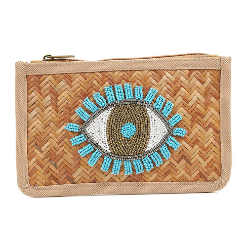 Verde Γυναικείο Τσαντάκι Χειρός 01-1596 Ψάθινο Ανοιχτό Μπλέ